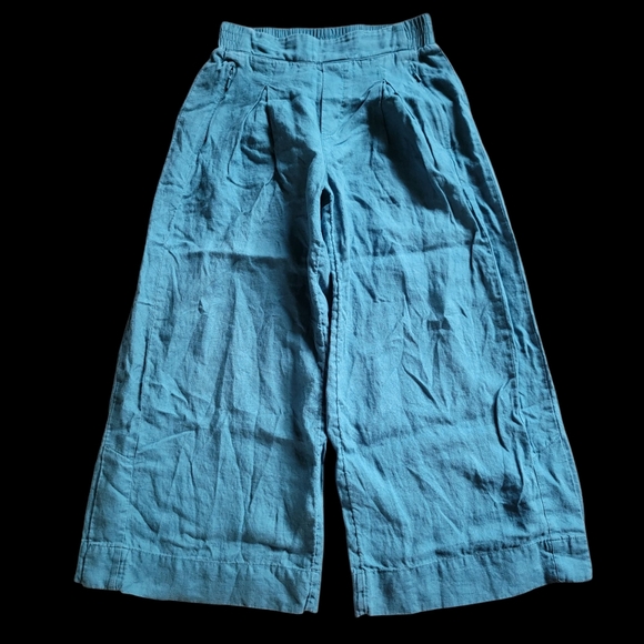 Athleta Green Playa 100% Linen Wide Crop Pants High Rise Elastic Waist Size 4 - Picture 5 of 13